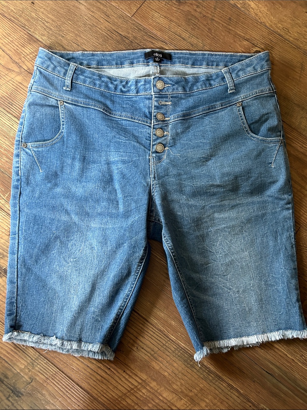 ellos Blue Denim Bermuda Shorts with Decorative Button Fly